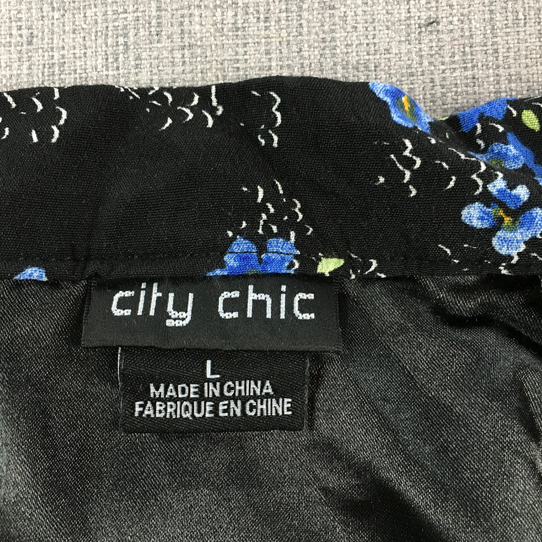 City Chic Womens Mini Skirt Size L Black Blue Floral A-Line