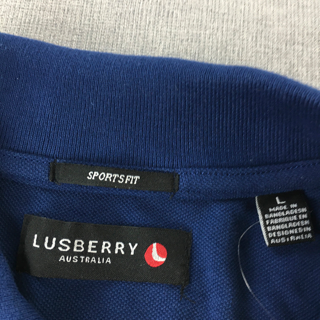 Lusberry Mens Polo Shirt Size L Sports Fit Blue Short Sleeve Collared Rugby