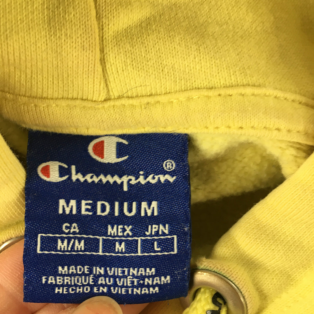 Champion Mens Hoodie Sweater Size M Yellow Logo Pockets Pullover Jumper