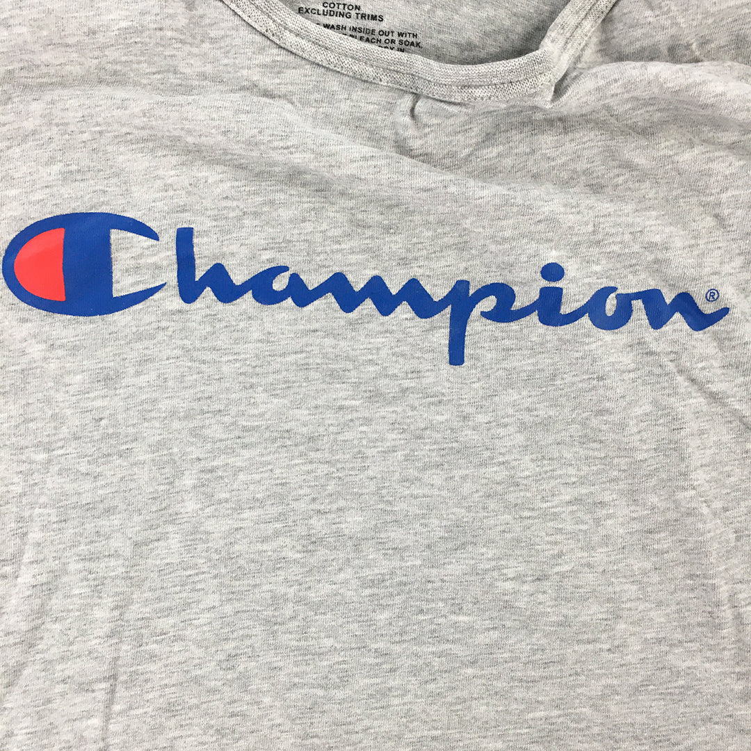 Champion Kids Boys T-Shirt Size 12 Grey Big Logo Short Sleeve Crew Neck