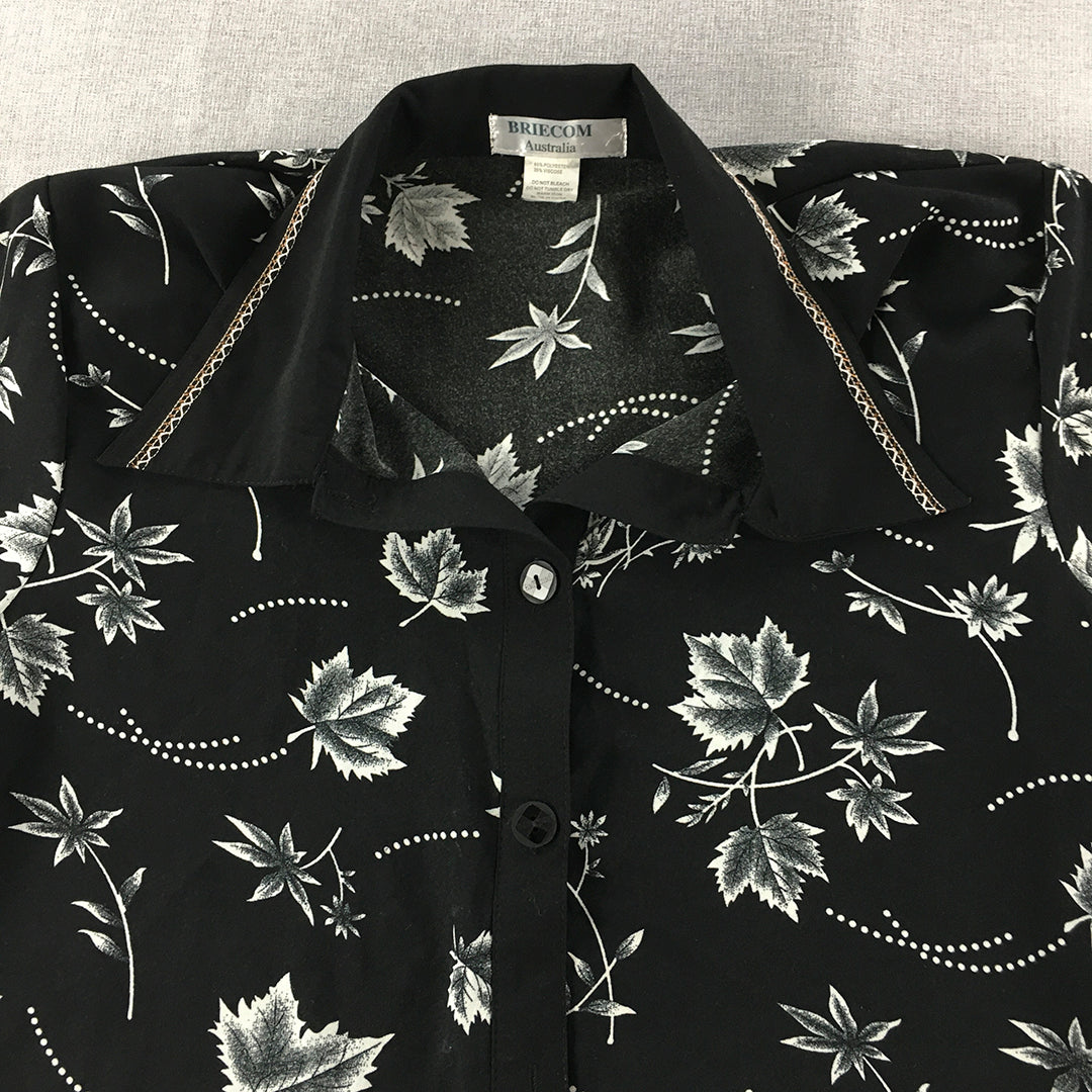 Briecom Womens Shirt Size XL Black Leaf Pattern Button-Up