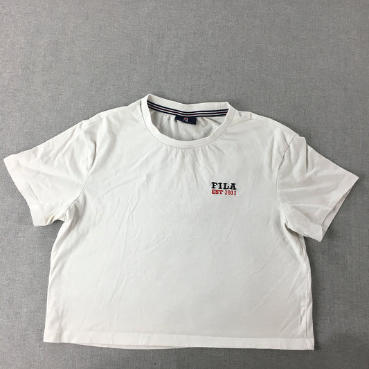 FILA Womens Cropped Top Size XS White Logo Short Sleeve Crew Neck T-Shirt