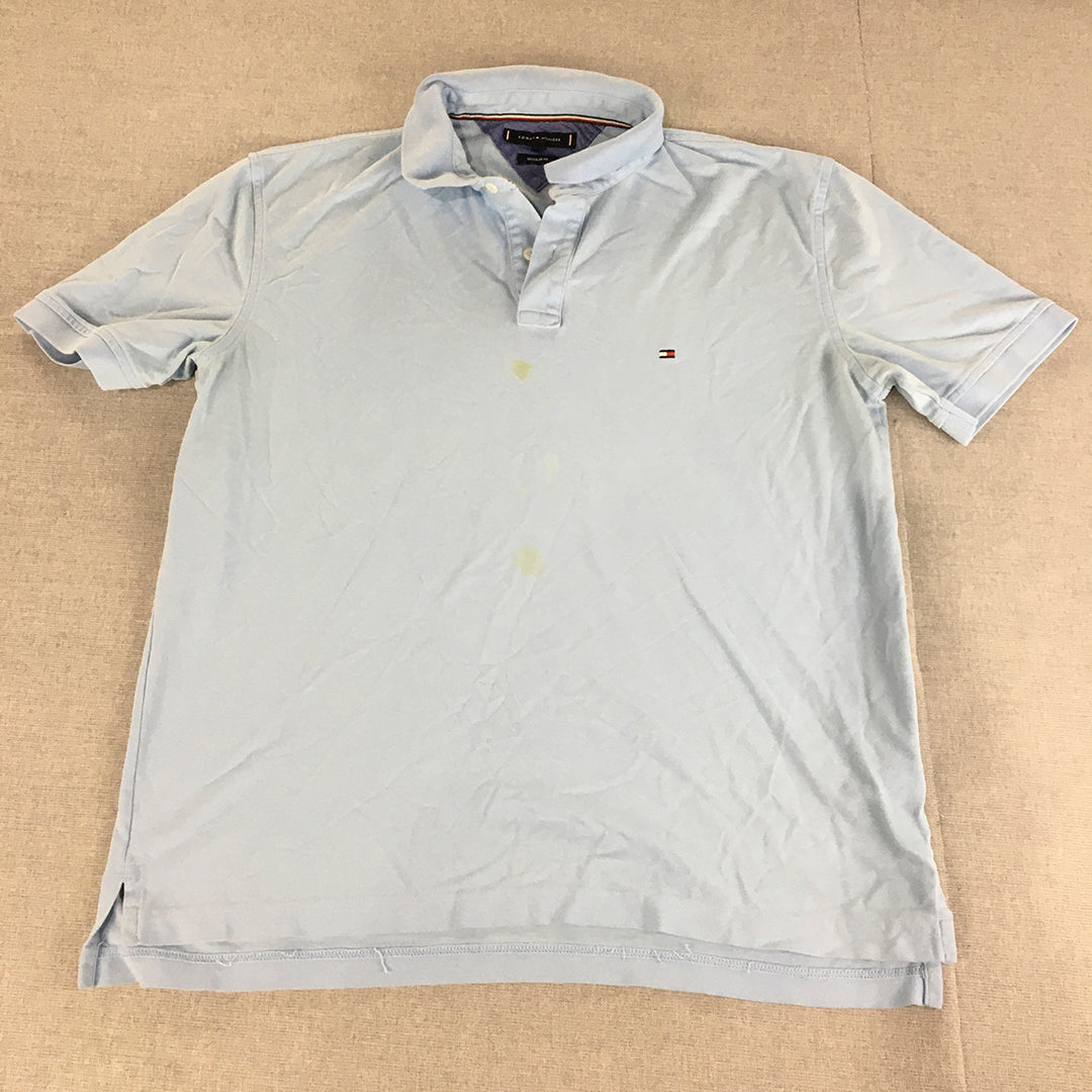 Tommy Hilfer Mens Polo Shirt Size XL Light Blue Logo Collared Rugby