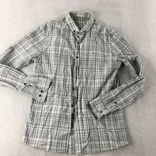 Calvin Klein Jeans Mens Shirt Size M Grey Checkered Logo Button-Up Long Sleeve