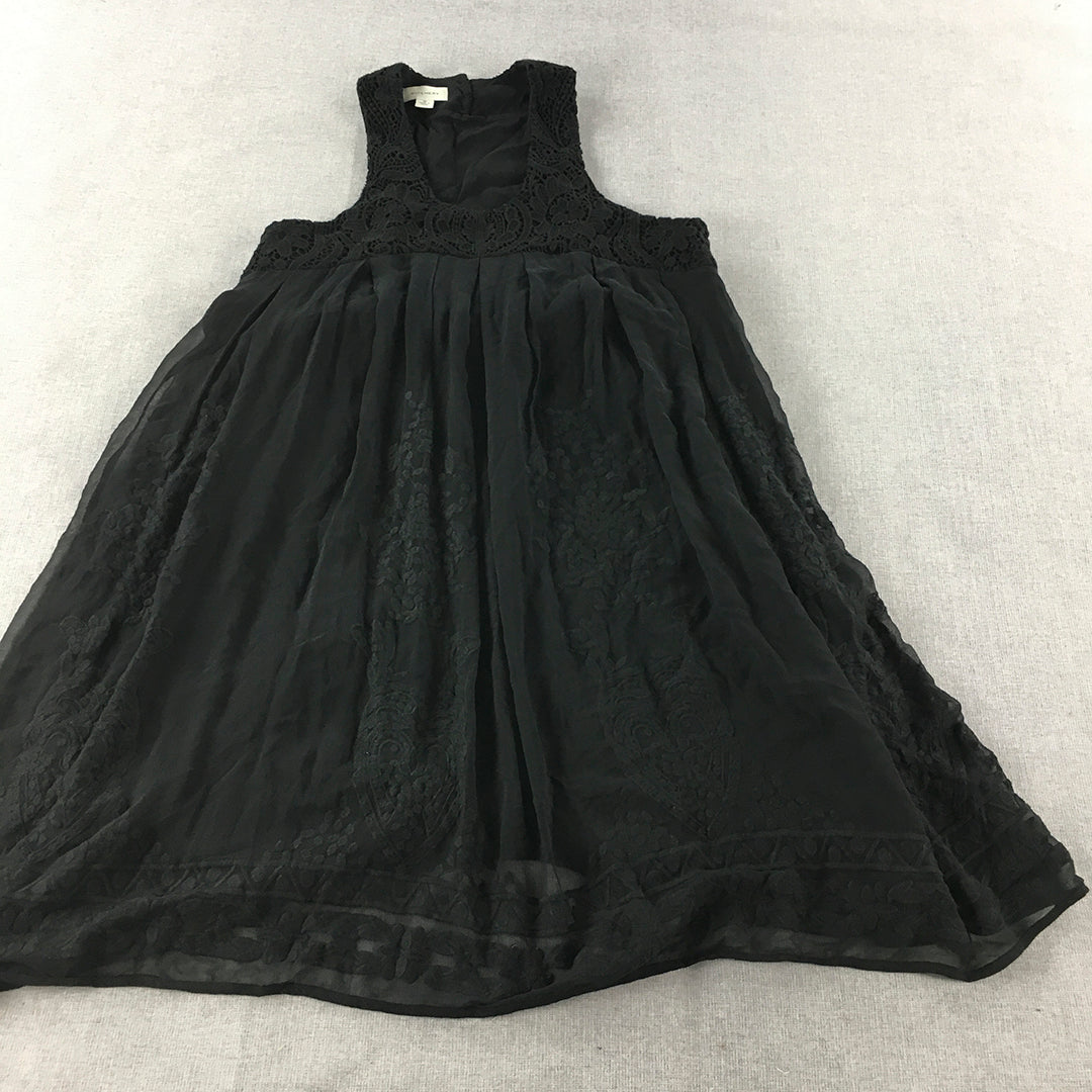 Witchery Womens Mini Dress Size 10 Black Pleated Sleeveless A-Line