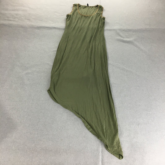 Fresh Soul Womens Maxi Dress Size 14 Green Gold Lining Asymmetrical Hem