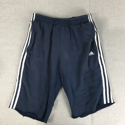 Adidas Mens Shorts Size L Blue Zip Pockets Elastic Waist Cropped Tracksuit Pants