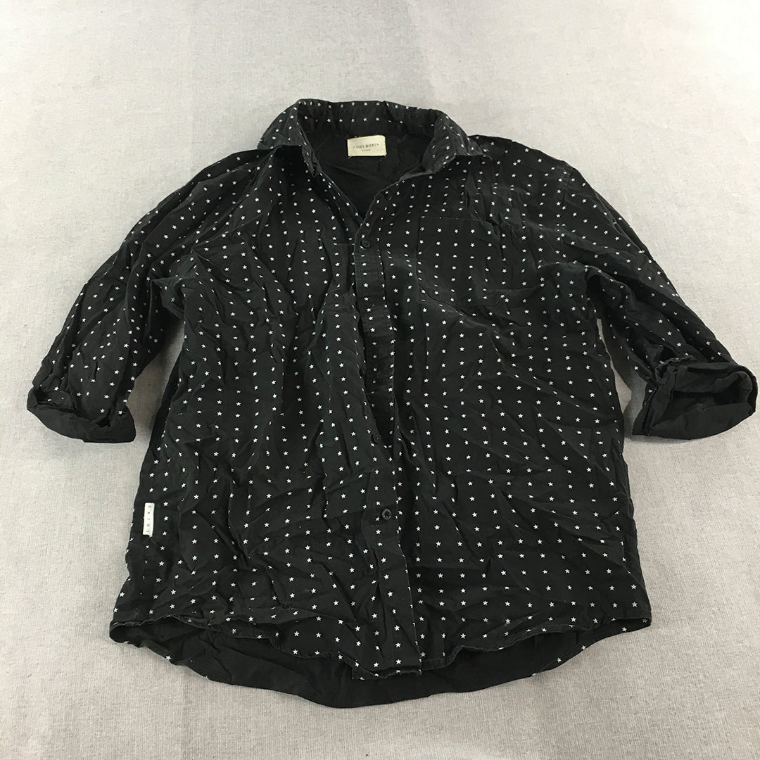 Saint Morta Mens Shirt Size L Black Star Dot Pattern Button-Up Collared