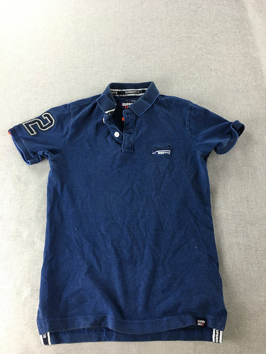 Superdry Mens Polo Shirt Size S Blue Logo Collared Short Sleeve Rugby