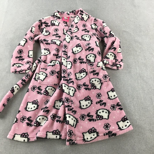 Hello Kitty Kids Girls Dressing Gown Size 5 Pink Fleeve Robe