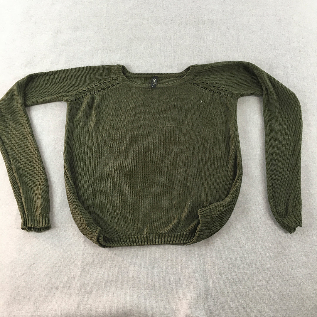 Miss Shop Womens Knit Sweater Size 10 Khaki Green Pullover Jumper