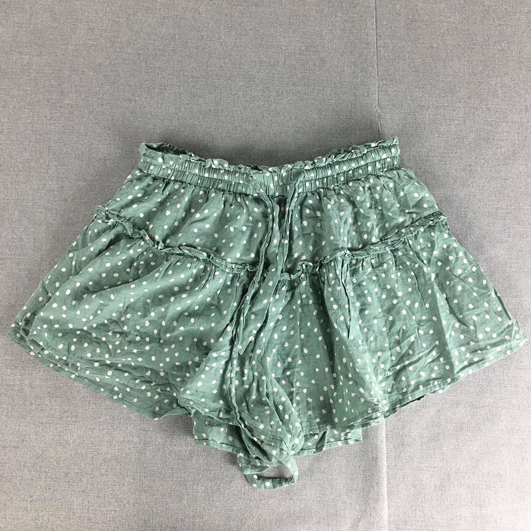 Mooloola Womens Shorts Size 12 Green Dot Pattern Drawstring Elastic Waist