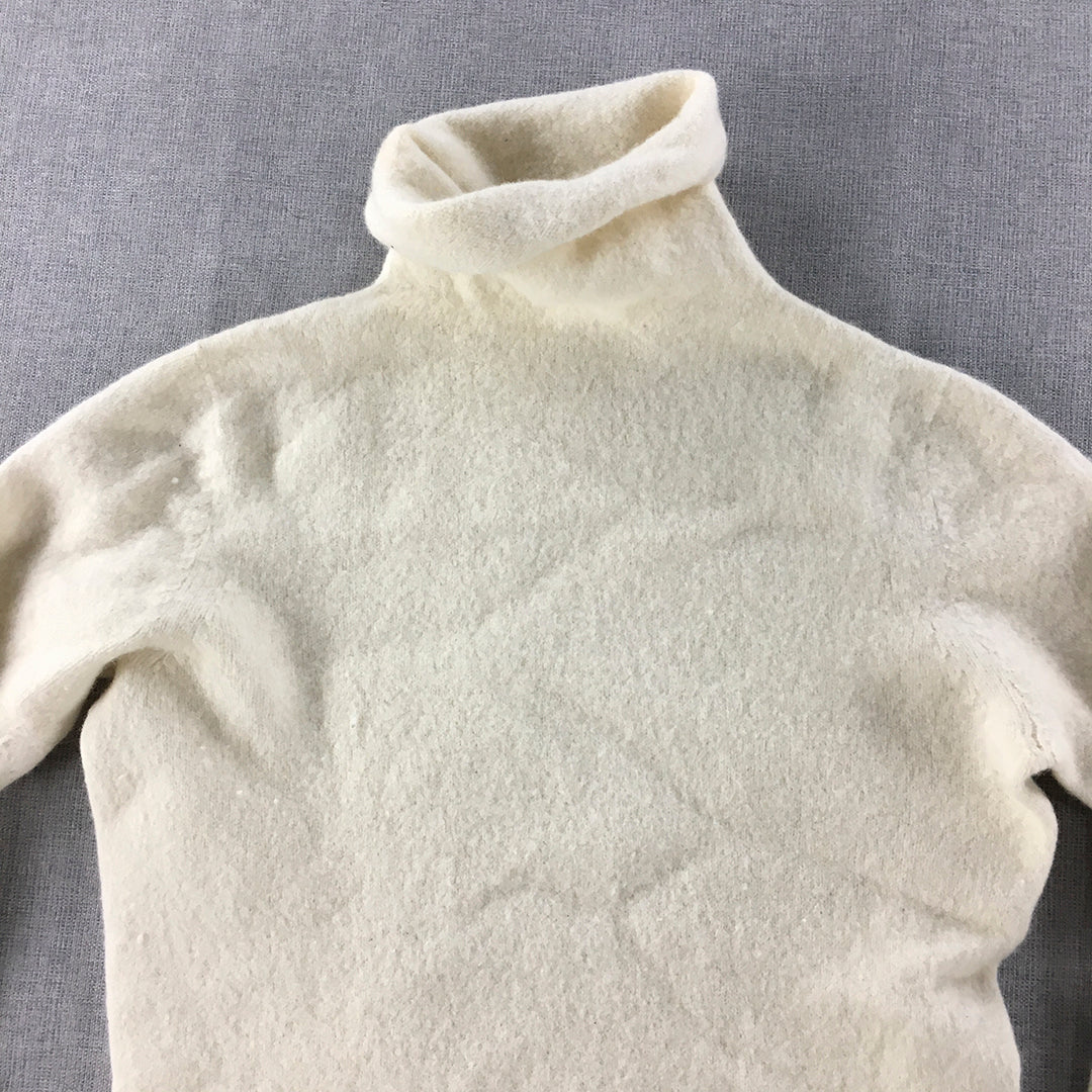 Uniqlo Womens 100% Wool Turtleneck Sweater Size XS White Knit Jumper