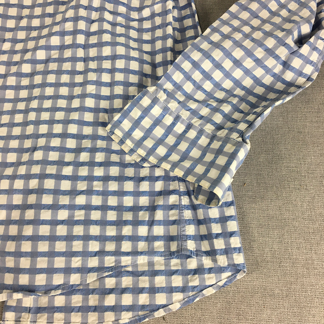 Marcs Mens Shirt Size XL Blue White Checkered Button-Up Long Sleeve