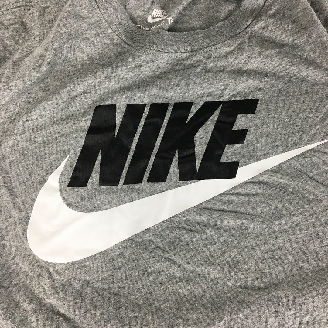 Nike Womens T-Shirt Size M Grey Big Swoosh Logo Crew Neck Short Sleeve Top