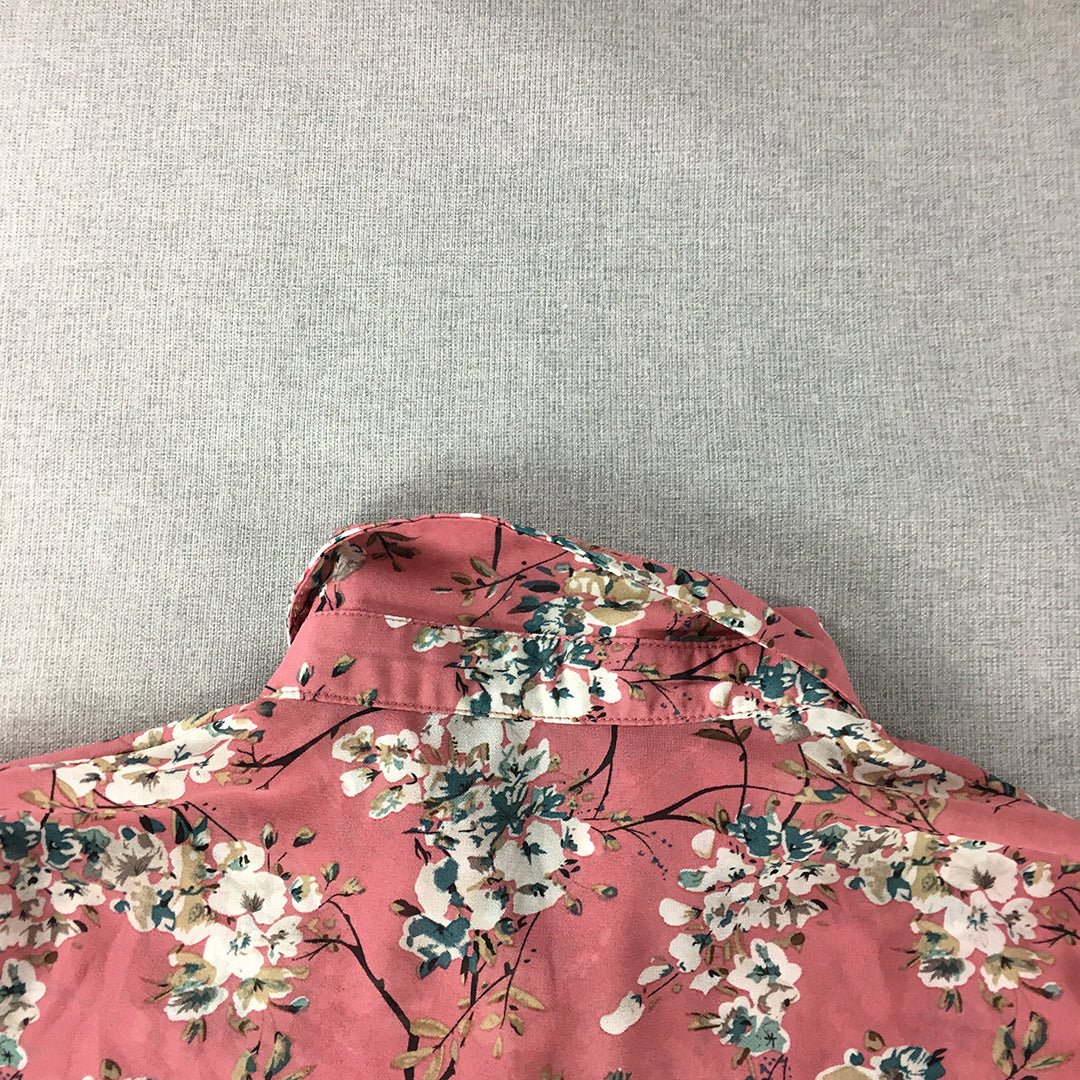 Valleygirl Womens Top Size 10 Pink Floral Long Sleeve Button-Up Shirt