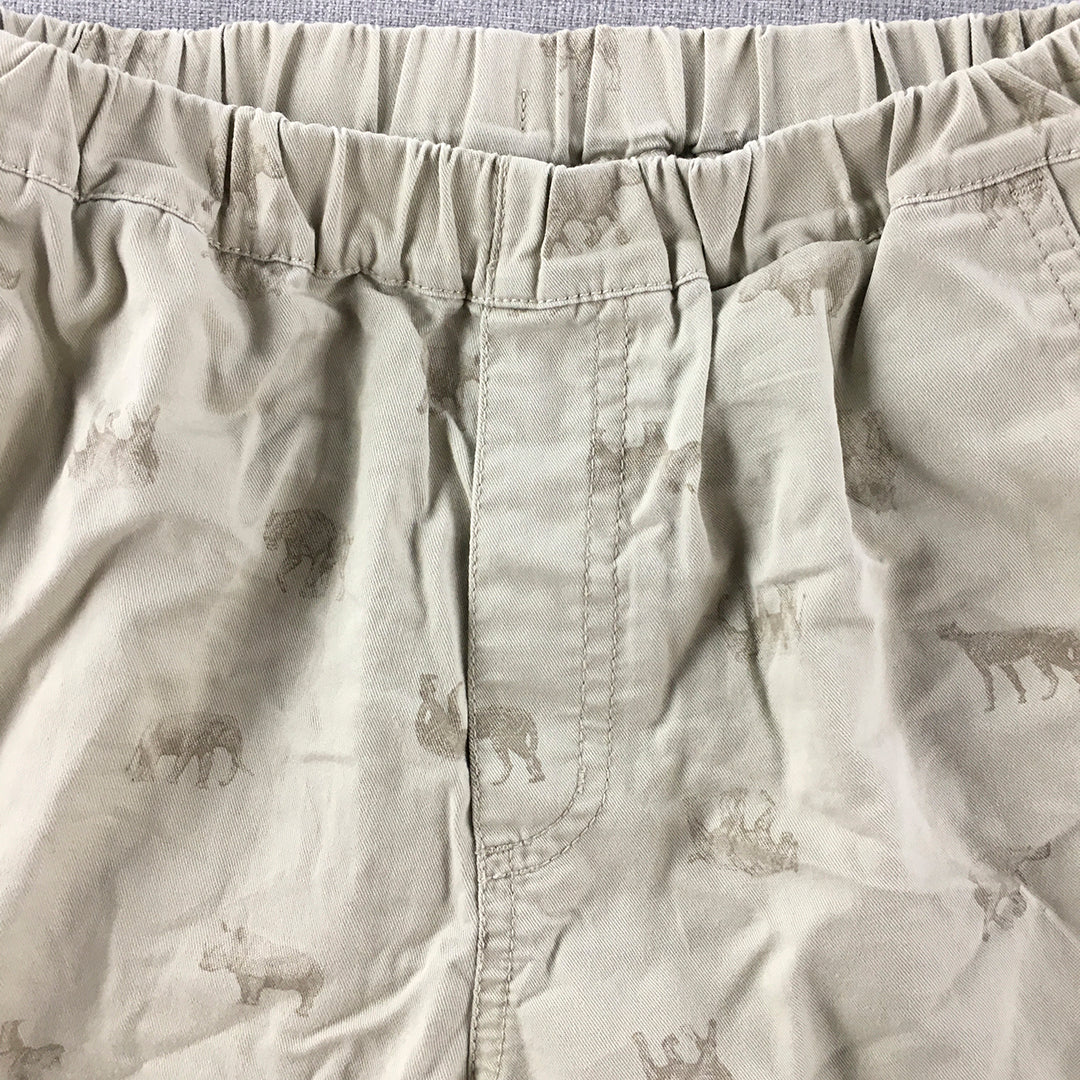 Uniqlo Kids Boys Chino Shorts Size 9 - 10 Years Brown Elephant Pattern