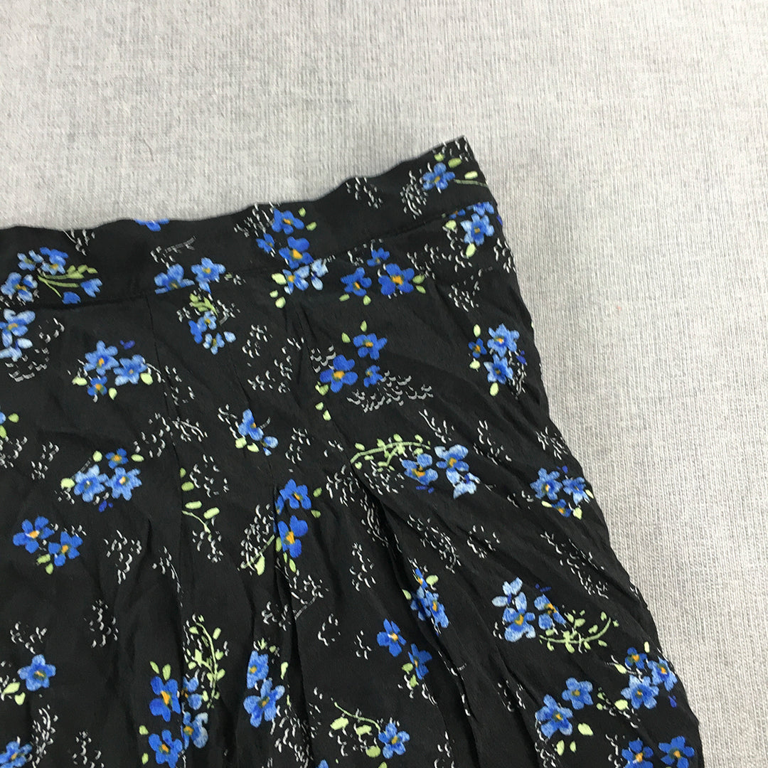 City Chic Womens Mini Skirt Size L Black Blue Floral A-Line