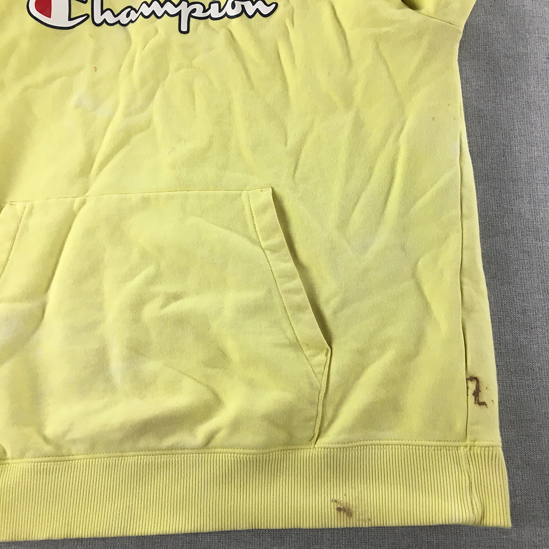 Champion Mens Hoodie Sweater Size M Yellow Logo Pockets Pullover Jumper