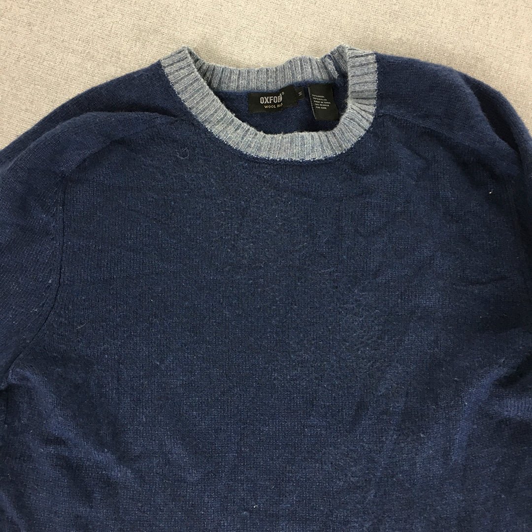 Oxford Mens Wool Sweater Size M Blue Crew Neck Jumper