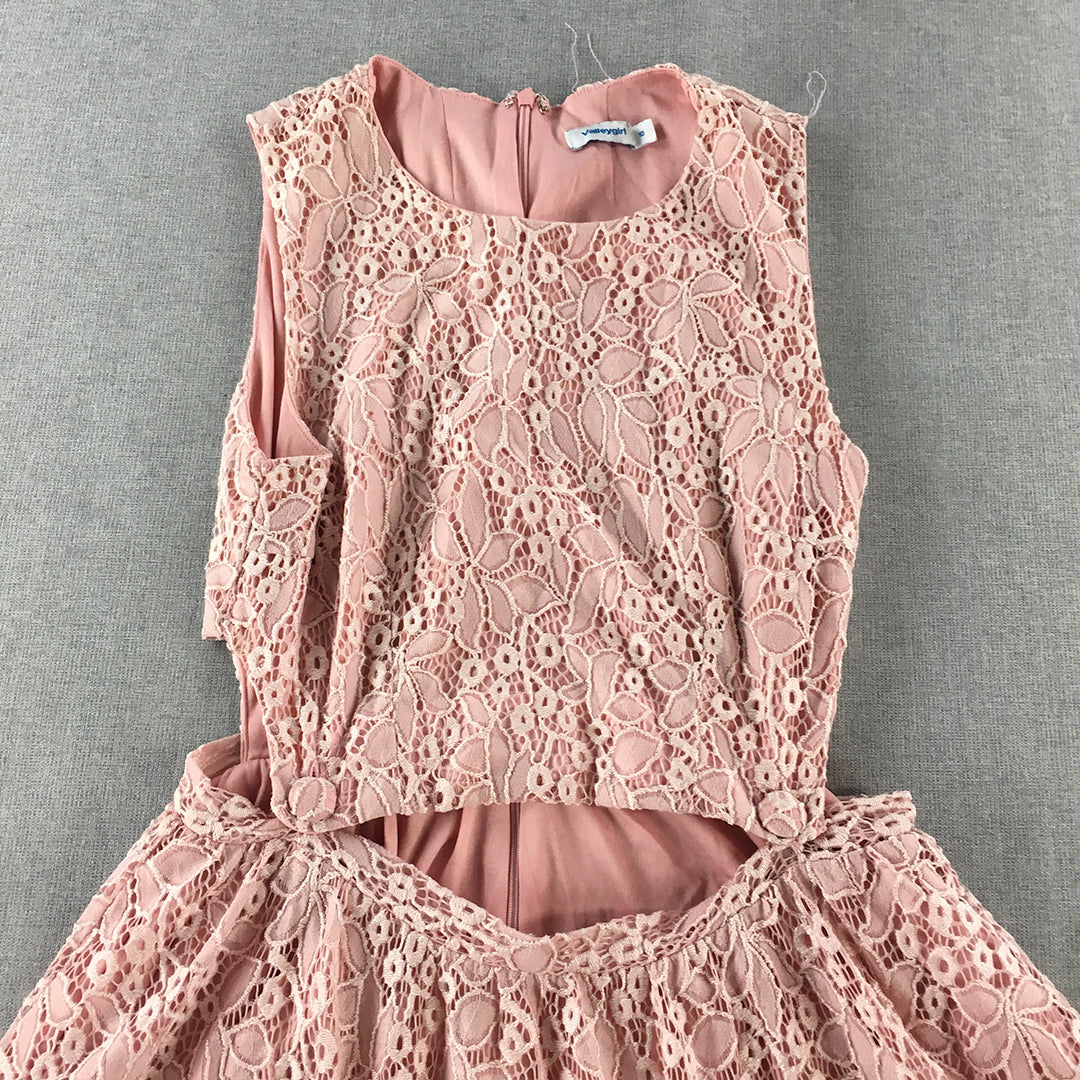 Valleygirl Womens Mini Dress Size 10 Pink Floral Lace Sleeveless