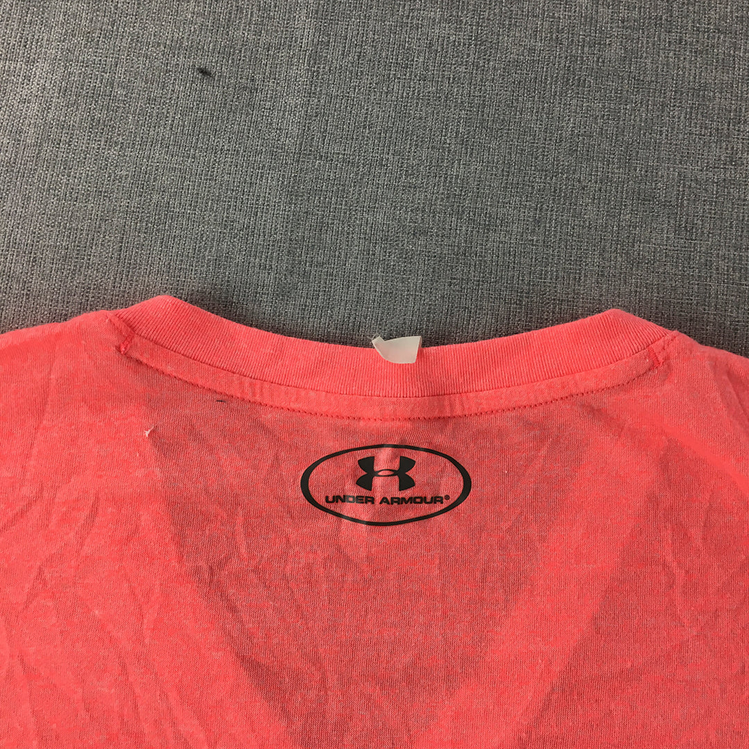 Under Armour Womens T-Shirt Size S Pink Logo V-Neck Activewear Running Top