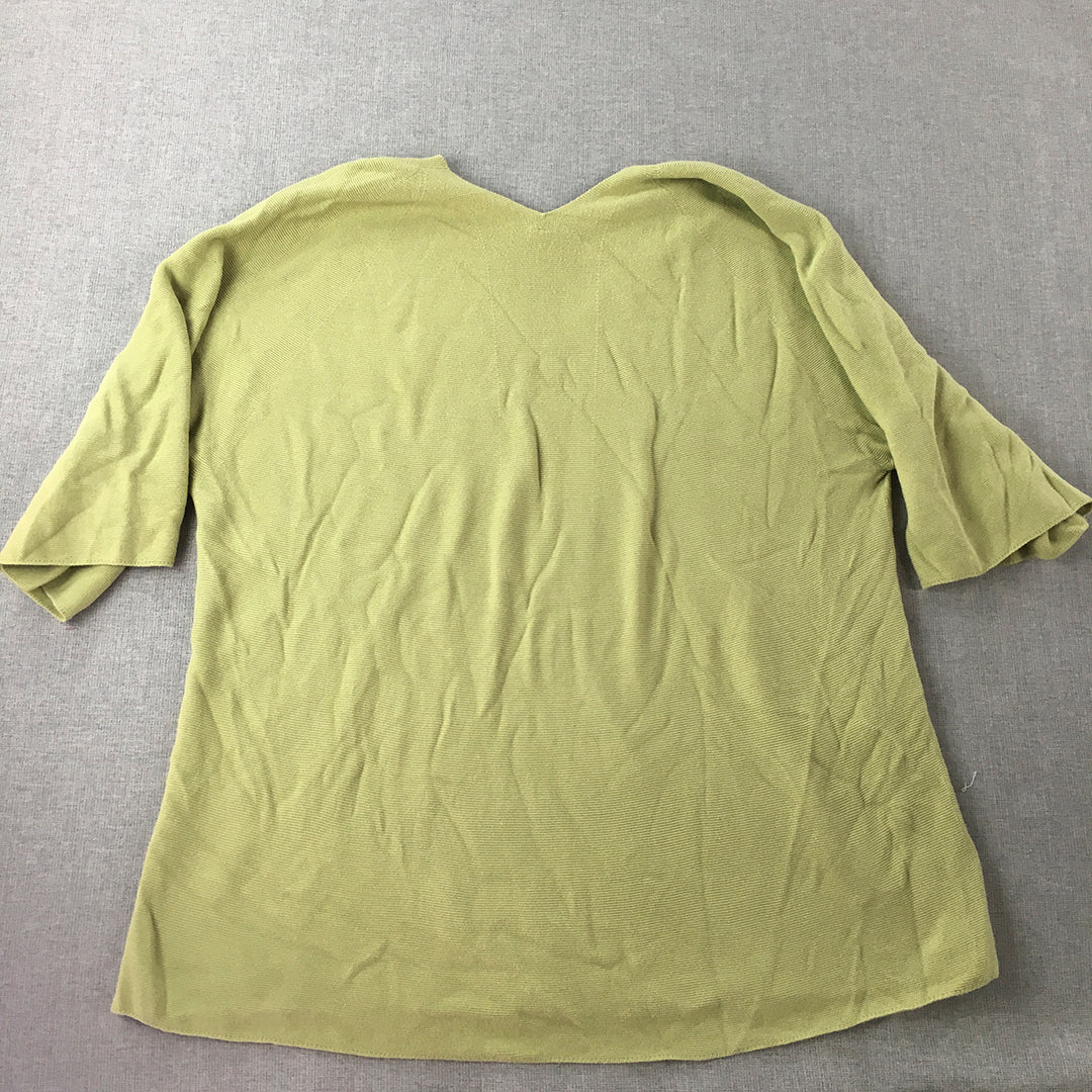 Uniqlo Womens Knit Top Size XL Green Short Sleeve V-Neck Shirt