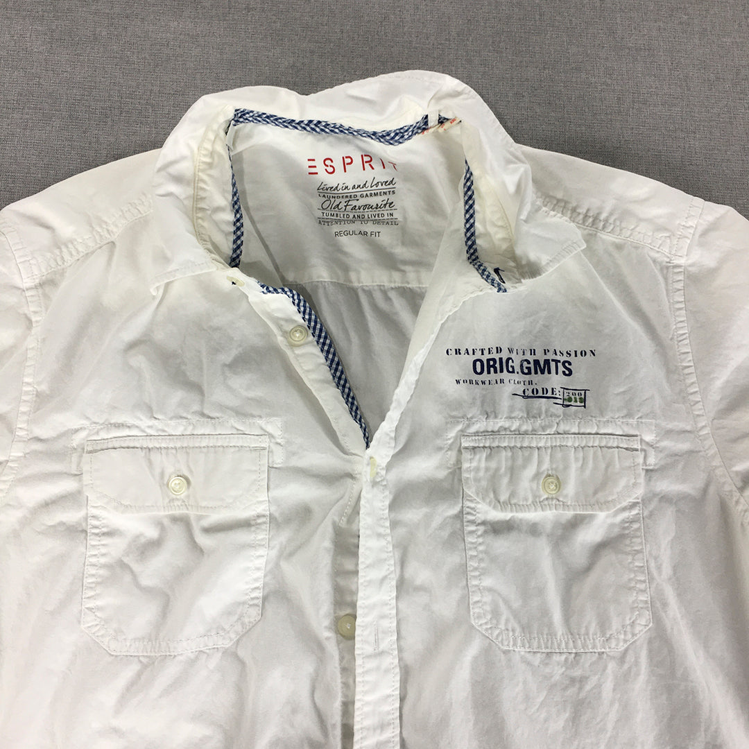 Esprit Womens Shirt Size XL White Short Sleeve Button-Up Collared Pockets