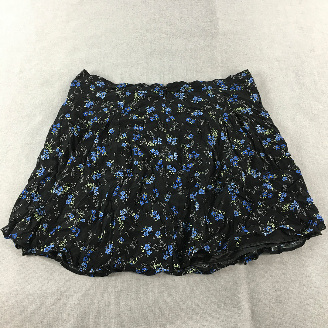 City Chic Womens Mini Skirt Size L Black Blue Floral A-Line