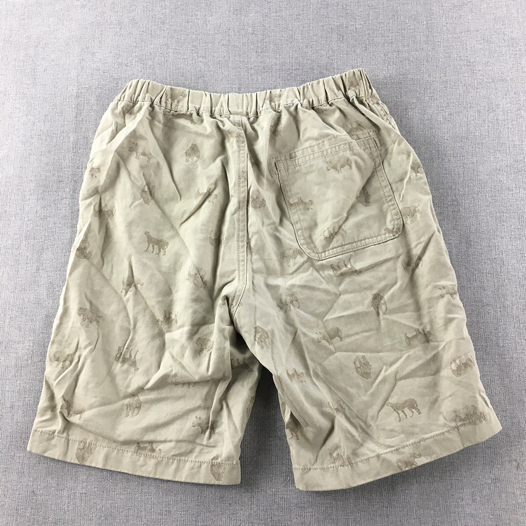 Uniqlo Kids Boys Chino Shorts Size 9 - 10 Years Brown Elephant Pattern