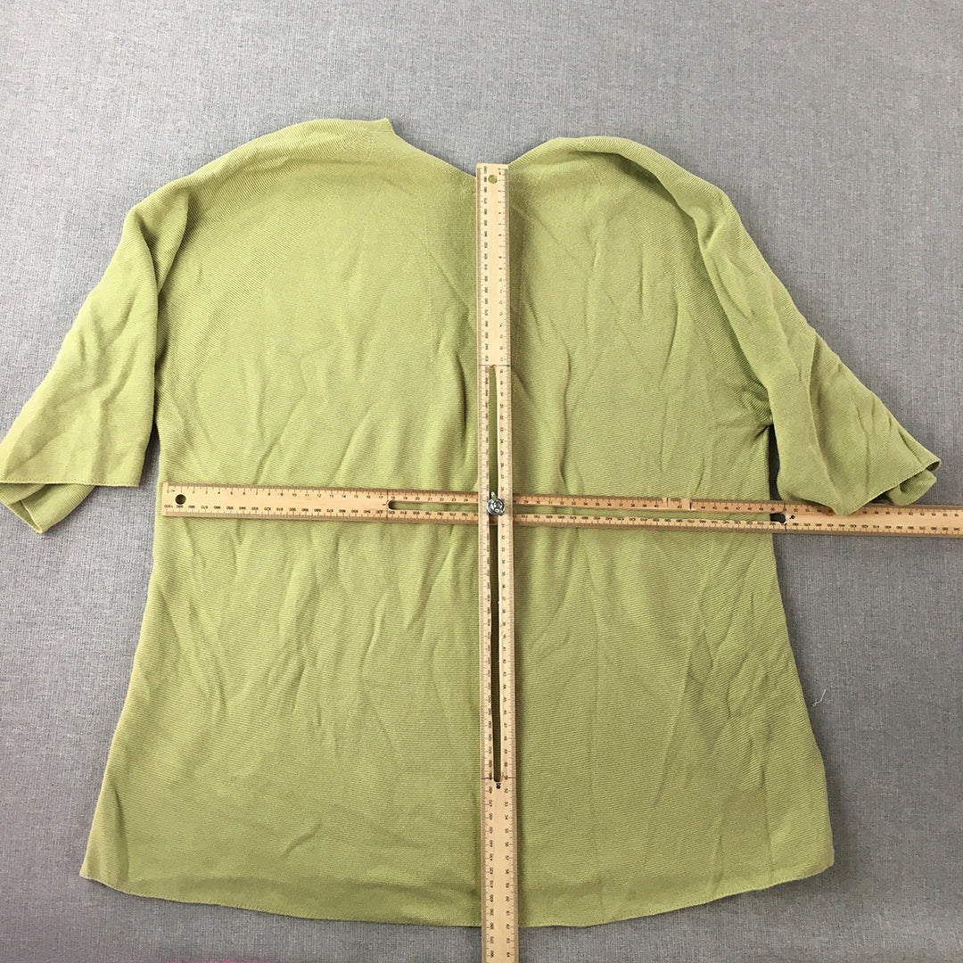 Uniqlo Womens Knit Top Size XL Green Short Sleeve V-Neck Shirt