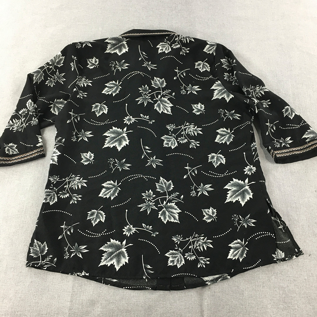 Briecom Womens Shirt Size XL Black Leaf Pattern Button-Up