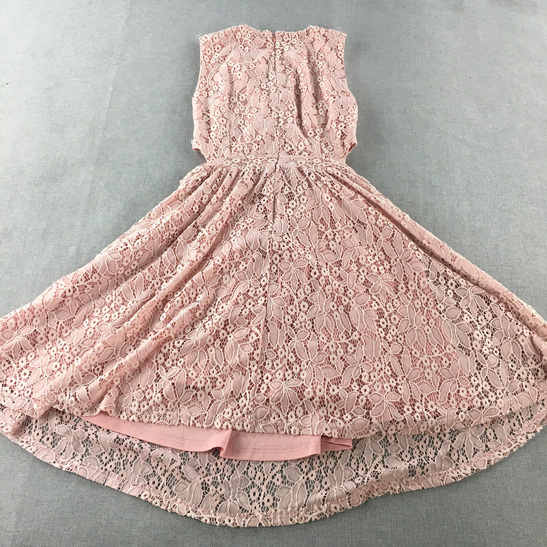 Valleygirl Womens Mini Dress Size 10 Pink Floral Lace Sleeveless