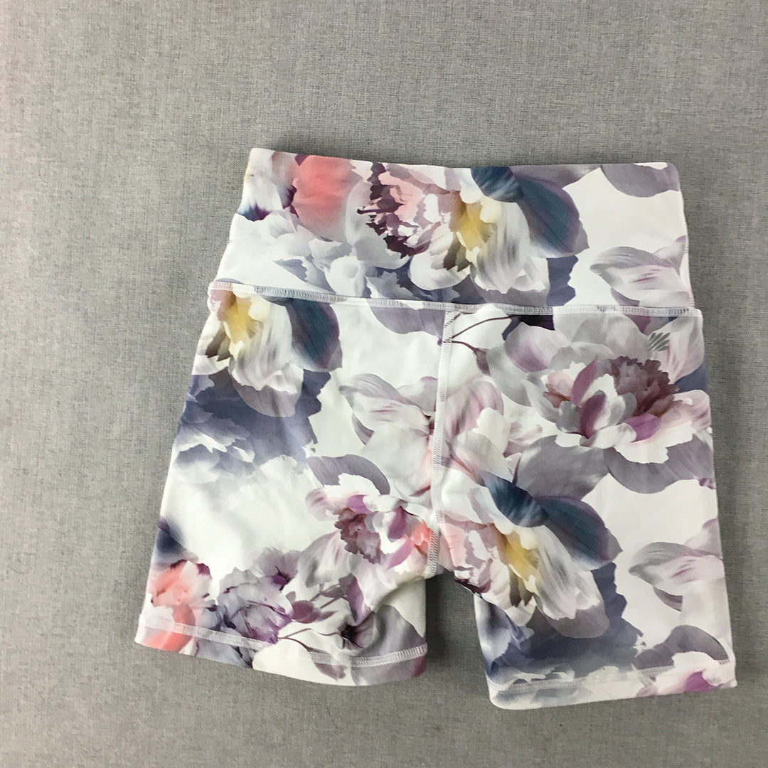 Ell & Voo Womens Legging Shorts Size XS White Purple Floral Activewear Workout