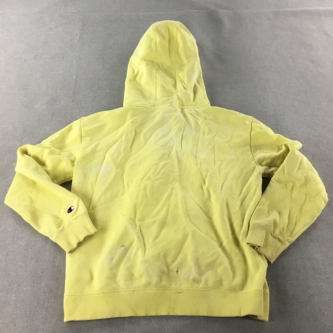 Champion Mens Hoodie Sweater Size M Yellow Logo Pockets Pullover Jumper