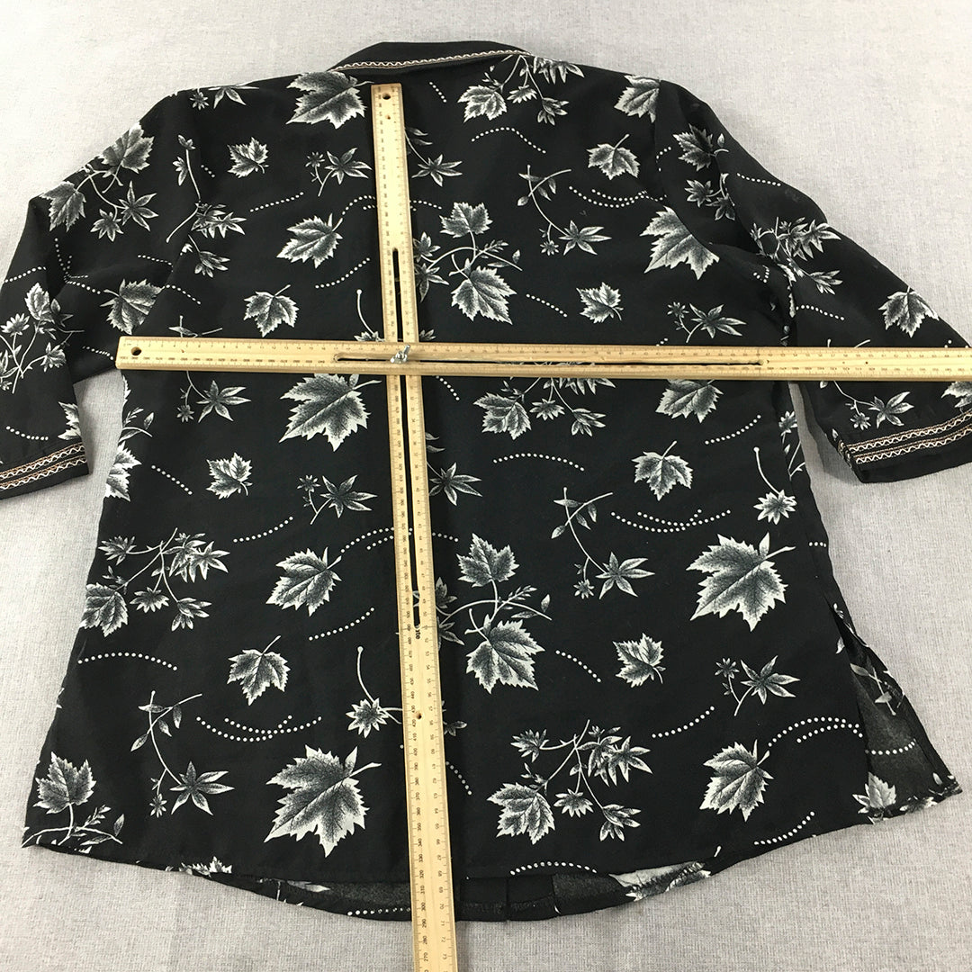 Briecom Womens Shirt Size XL Black Leaf Pattern Button-Up