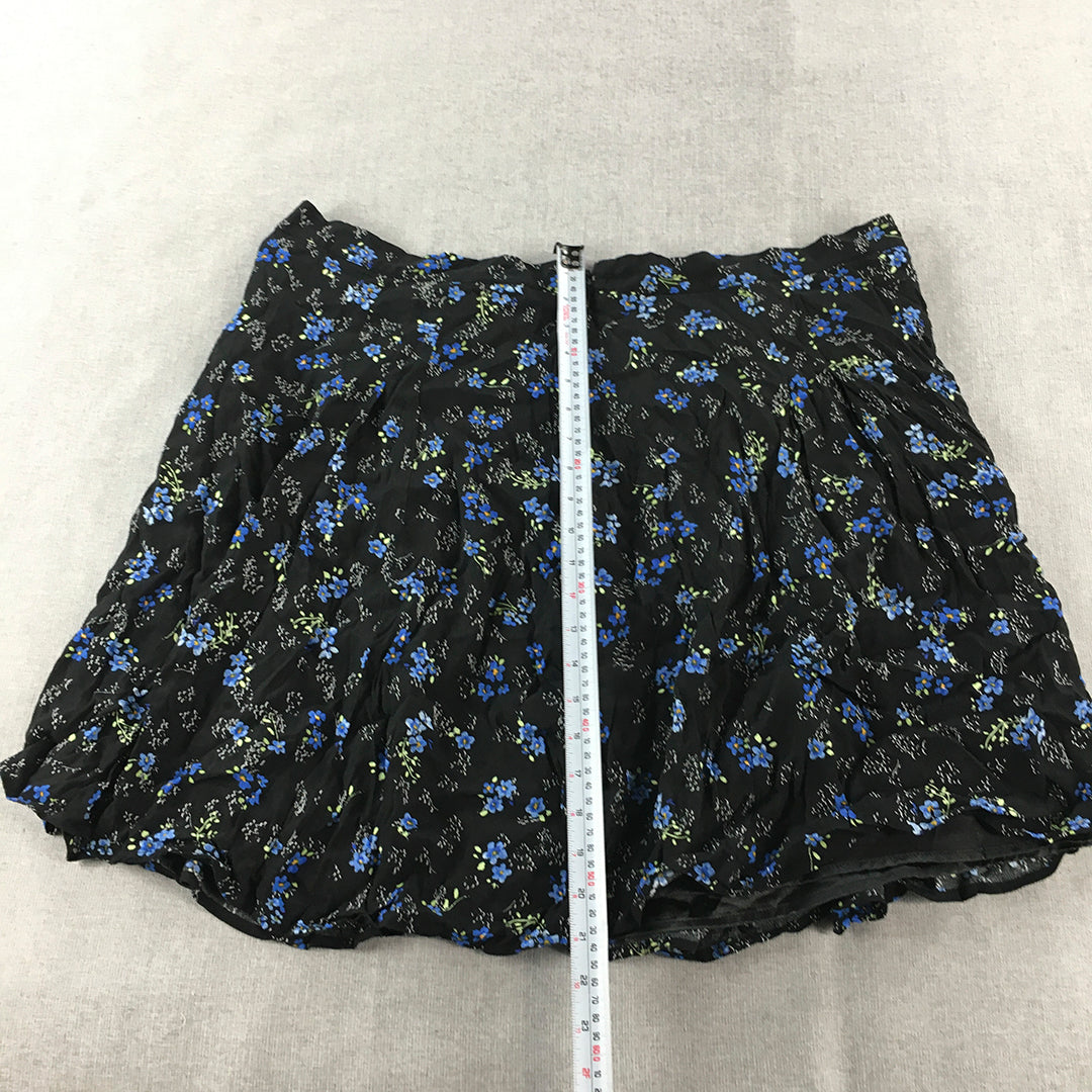 City Chic Womens Mini Skirt Size L Black Blue Floral A-Line