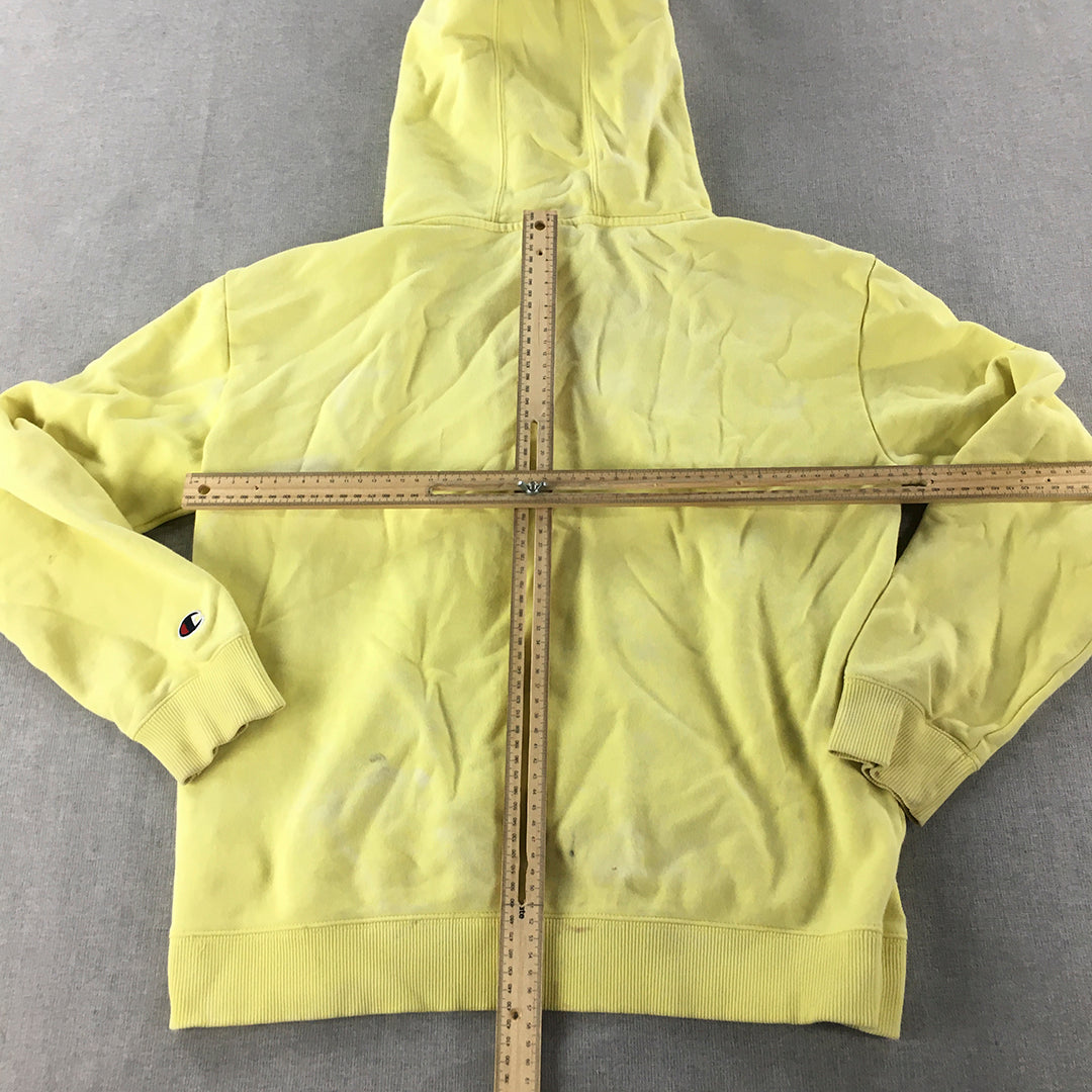 Champion Mens Hoodie Sweater Size M Yellow Logo Pockets Pullover Jumper