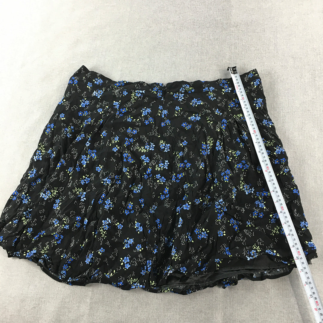 City Chic Womens Mini Skirt Size L Black Blue Floral A-Line