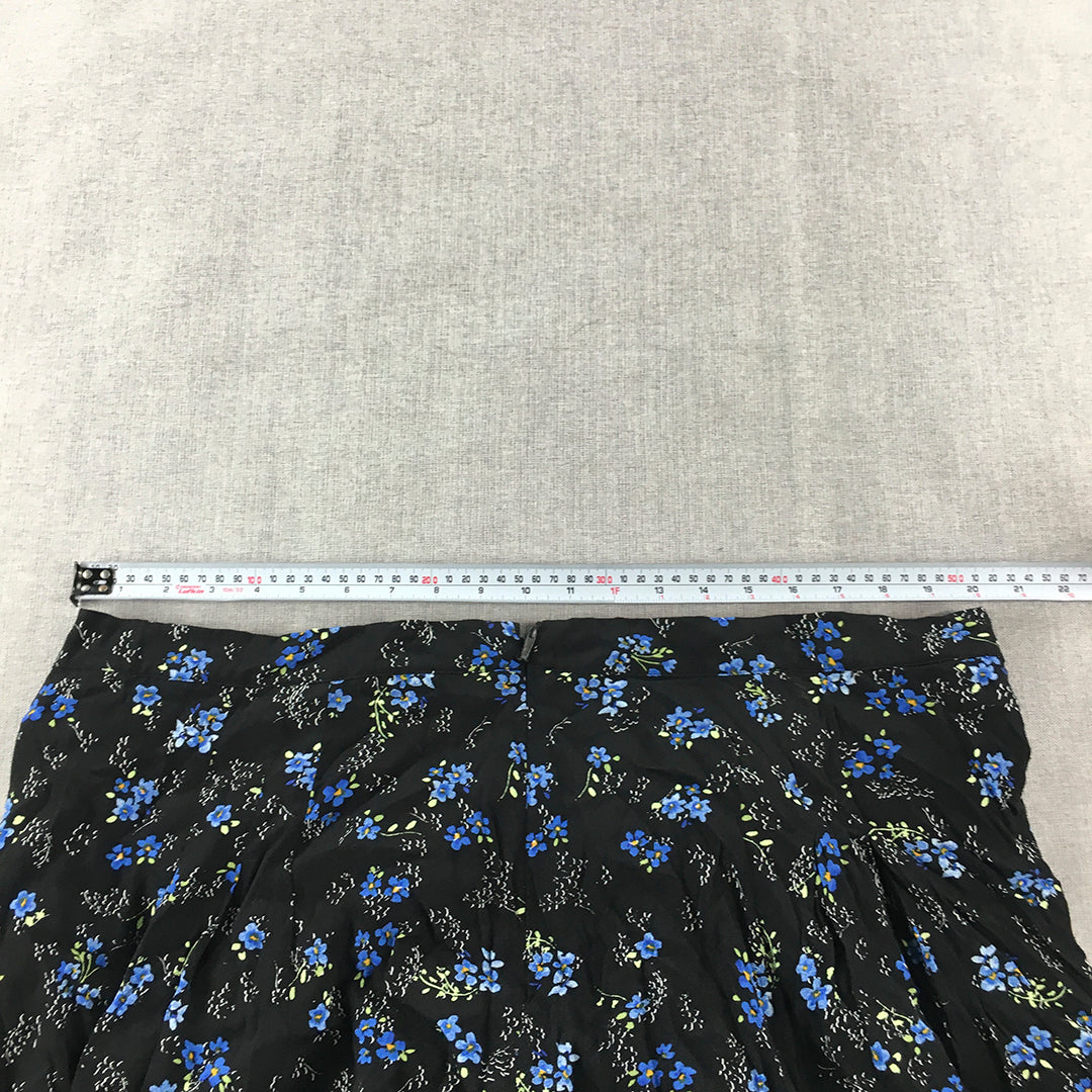 City Chic Womens Mini Skirt Size L Black Blue Floral A-Line