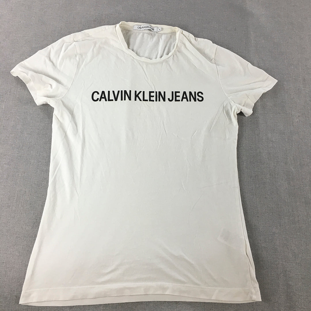 Calvin Klein Jeans Womens T-Shirt Size M White Logo Short Sleeve Top