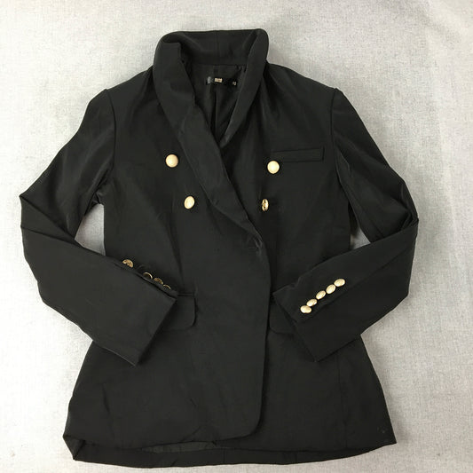 Hijab House Womens Pea Coat Size 10 Black Double Breasted Collared Gold Button