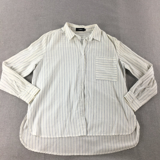 Valleygirl Womens Top Size 14 White Striped Long Sleeve Button-Up