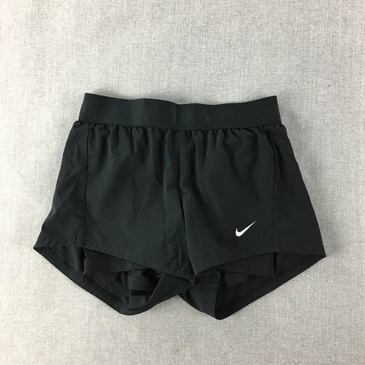 Nike Womens Running Shorts Size XS Black Swoosh Logo Elastic Waist