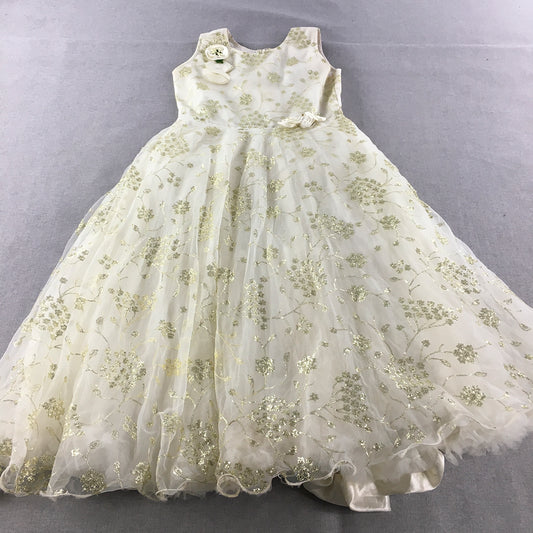 Queen Kids Girls Dress Size 14 - 15 Years Gold Ivory White Ball Gown