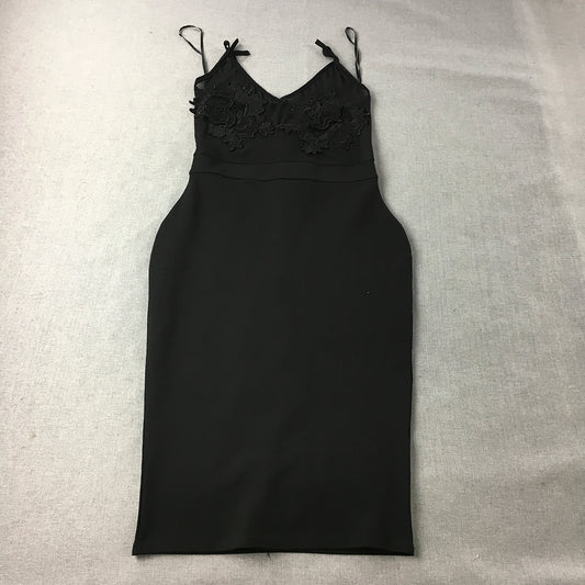 Missguided Womens Bodycon Mini Dress Size 8 Black Spaghetti Strap Stretch