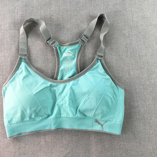 Puma Womens Sports Bra Size M Blue Logo Cropped Top