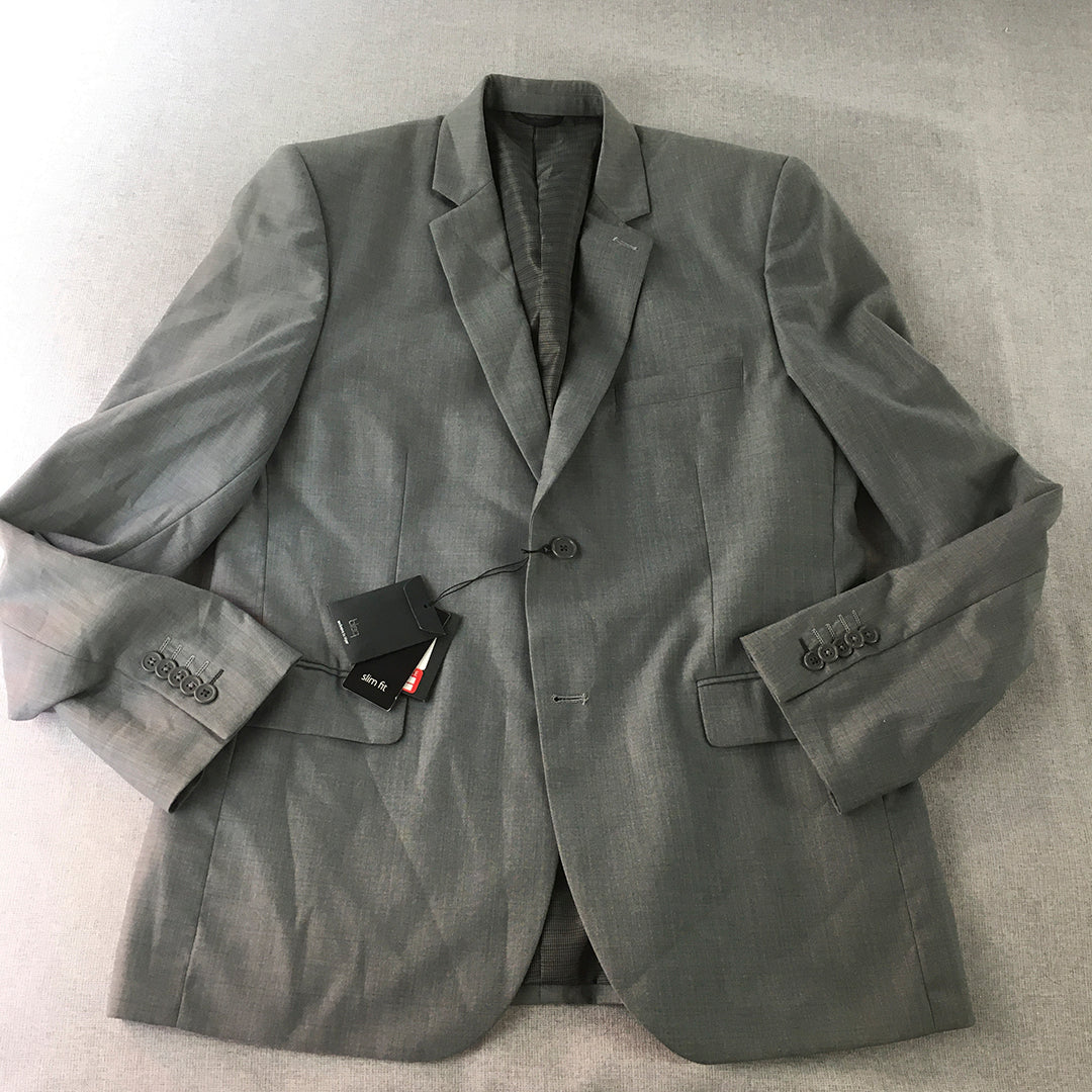 NEW Blaq Mens Suit Jacket Size 104 Slim Fit (Medium) Grey Collared Blazer Coat