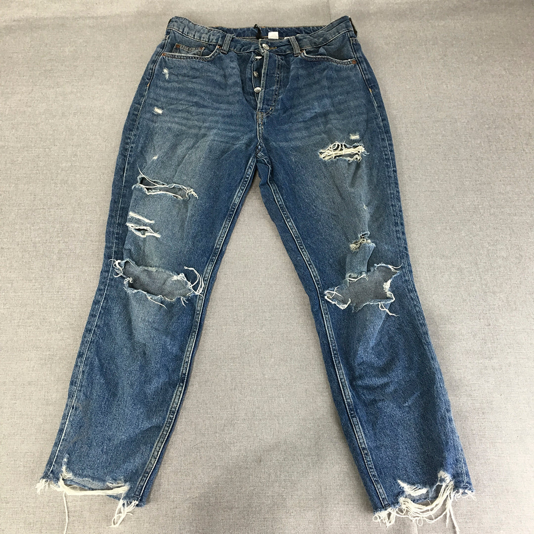 H&M Womens Skinny Jeans Size 14 Blue Ripped Raw Hem Light Wash Denim