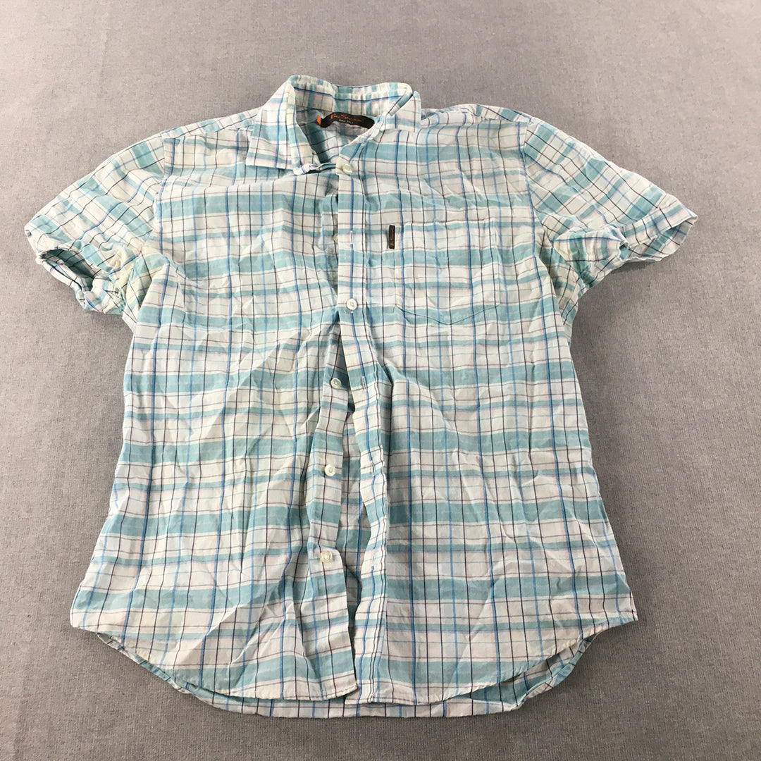 Ben Sherman Mens Shirt Size M Blue White Checkered Short Sleeve Button-Up